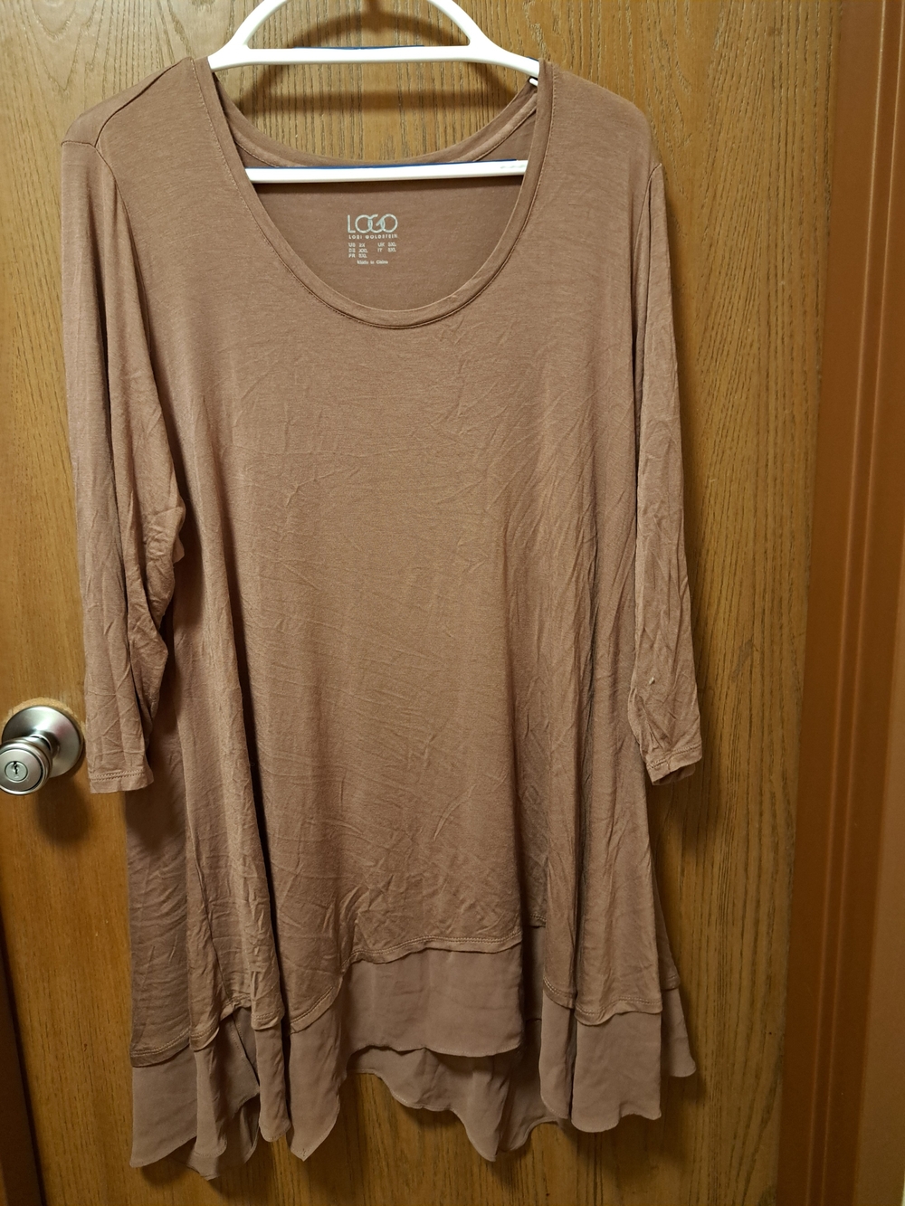 LOGO by Lori Goldstein Taupe Long-Sleeve Ruffle-Hem Tunic